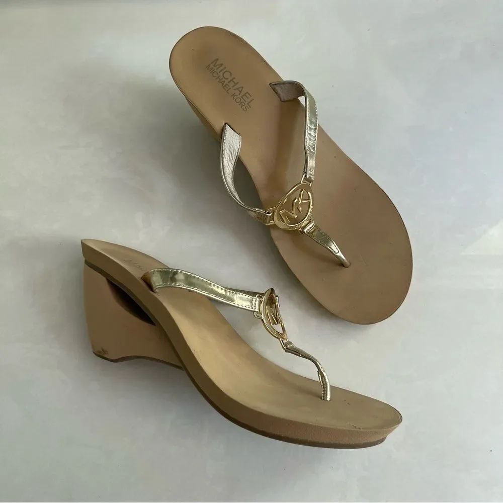 Michael Kors Metallic Gold Wedge Sandals